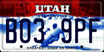 UT license plate B039PF