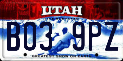 UT license plate B039PZ