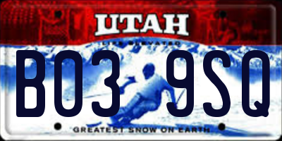 UT license plate B039SQ