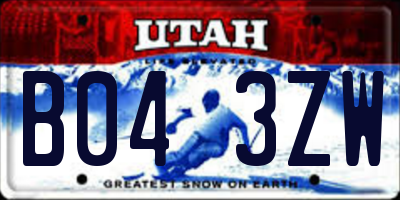 UT license plate B043ZW