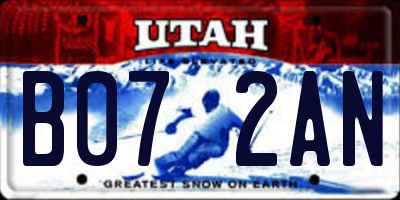 UT license plate B072AN