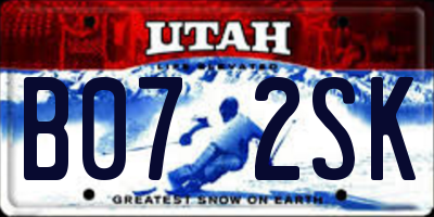 UT license plate B072SK