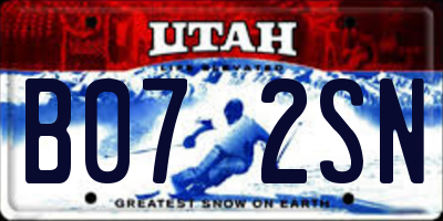 UT license plate B072SN