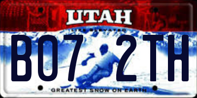 UT license plate B072TH