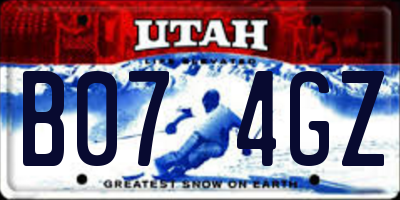 UT license plate B074GZ