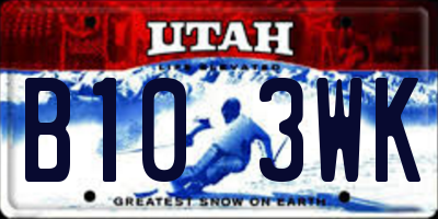 UT license plate B103WK