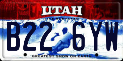UT license plate B226YW