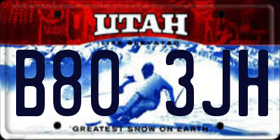 UT license plate B803JH