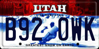 UT license plate B920WK