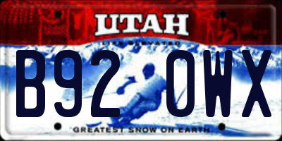 UT license plate B920WX