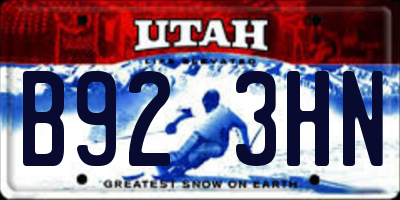 UT license plate B923HN