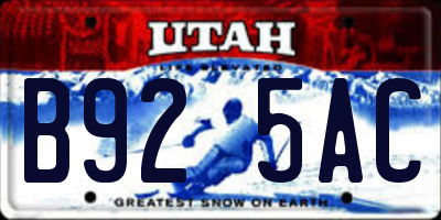 UT license plate B925AC