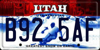 UT license plate B925AF