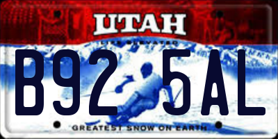 UT license plate B925AL