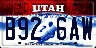 UT license plate B926AW