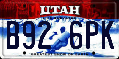 UT license plate B926PK