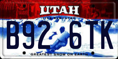 UT license plate B926TK
