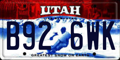 UT license plate B926WK