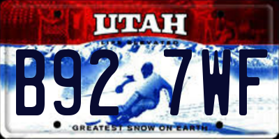 UT license plate B927WF
