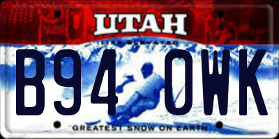 UT license plate B940WK