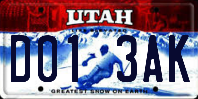 UT license plate D013AK