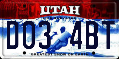 UT license plate D034BT