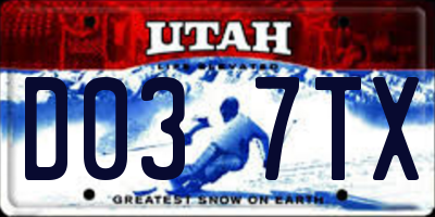 UT license plate D037TX