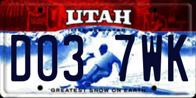 UT license plate D037WK