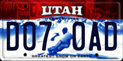 UT license plate D070AD