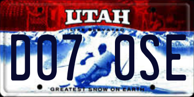 UT license plate D070SE