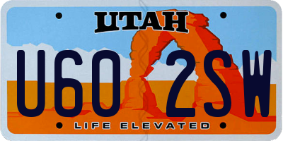 UT license plate U602SW