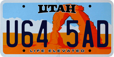 UT license plate U645AD