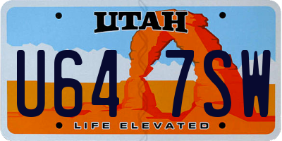 UT license plate U647SW