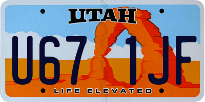UT license plate U671JF
