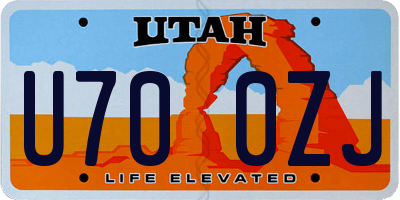UT license plate U700ZJ