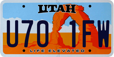 UT license plate U701FW