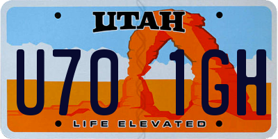 UT license plate U701GH