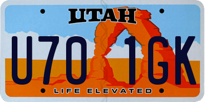 UT license plate U701GK