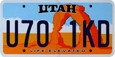 UT license plate U701KD