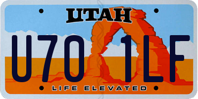 UT license plate U701LF