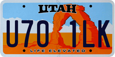 UT license plate U701LK