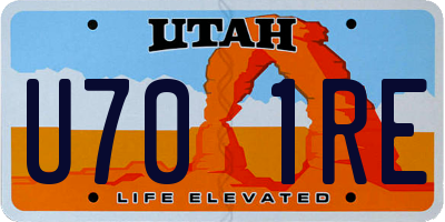 UT license plate U701RE