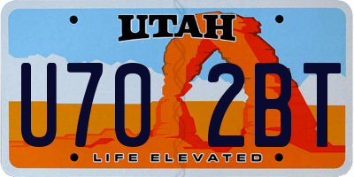 UT license plate U702BT