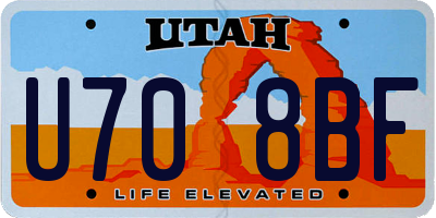 UT license plate U708BF