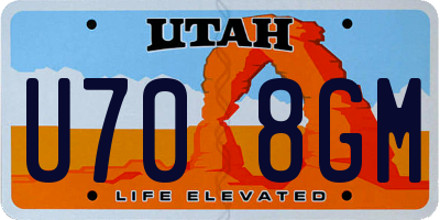 UT license plate U708GM