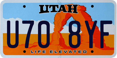 UT license plate U708YF