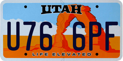 UT license plate U766PF