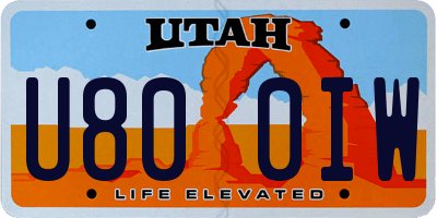 UT license plate U800IW
