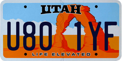 UT license plate U801YF
