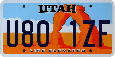 UT license plate U801ZF